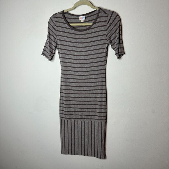 Julia Midi Gray-Stripe Short Sleeve Pullover Stretch Bodycon Dress XXS - Picture 11 of 11